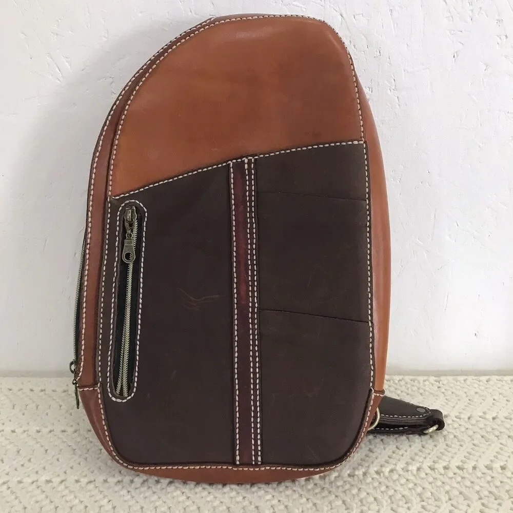 Artisan Colorblock leather cross body Sling bag mini Teardrop backpack